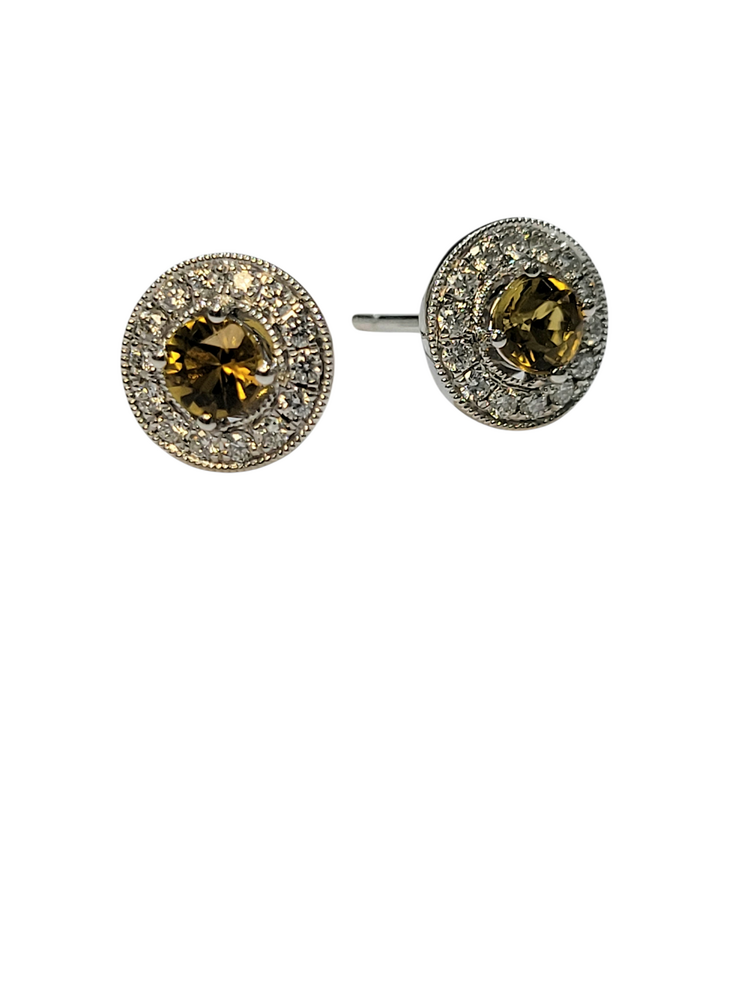 GBC (Z) 14K .47CT GOLD TOURMALINE .20CT DIAMOND HALO STUD EARRINGS