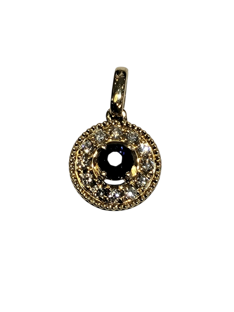 GBC (Z) 14KY .14CT SAP .10CT DIAMOND HALO SOLITAIRE MILGRAIN ACCENTED PENDENT