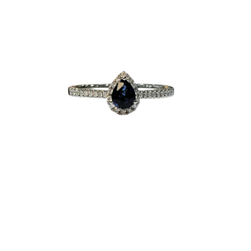 GBC (Z) 14K .35CT SAP PR CUT .17CT GENUINE PEAR CUT SAPPHIRE AND DIAMOND HALO RING