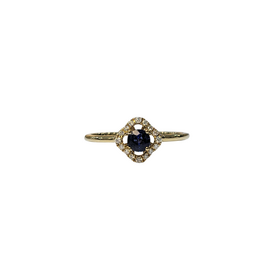 GBC (Z) 14KY .29CT SAP .08CT GENUINE SAPPHIRE AND DIAMOND HALO SOLITAIRE RING