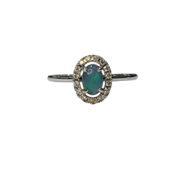 GBC (Z) 14K .33CT OPAL .10CT DIAMOND DECORATIVE HALO SOLITAIRE RING