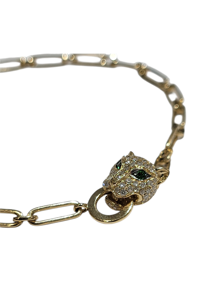 EFFY (Z) 14K .39DIA .03TG , YWLLOW GOLD PAPER CLIP BRACELET WITH .39CTS OF VS1 S DIAMONDS & .03CT OF TSAVORITE GARNETS, DESIGNER EFFY