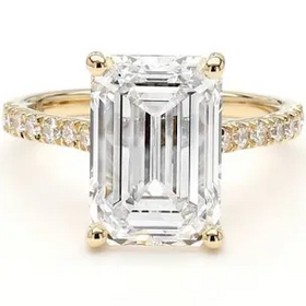 (Z) 14K 5.08LAB .40MT VS1 , YELLOE GOLD LAB GROWN DIAMOND BRIDAL RING, EMERALD CUT DIAMONDS CENTER , IGI CERTIFIED # LG665451323,  16 ROUND LAB DIAMONDS, VS1 CLARITY, E COLOR