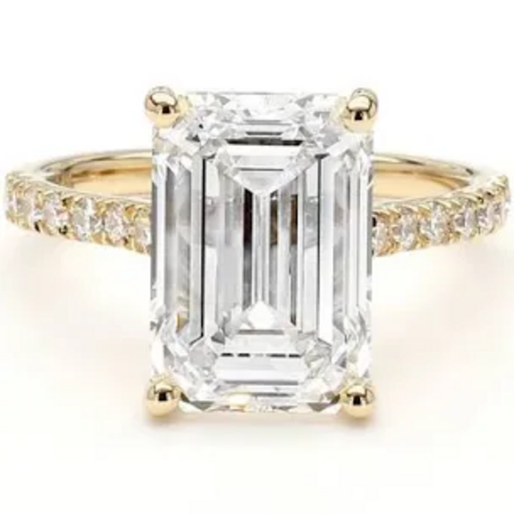 (Z) 14K 5.08LAB .40MT VS1 , YELLOE GOLD LAB GROWN DIAMOND BRIDAL RING, EMERALD CUT DIAMONDS CENTER , IGI CERTIFIED # LG665451323,  16 ROUND LAB DIAMONDS, VS1 CLARITY, E COLOR