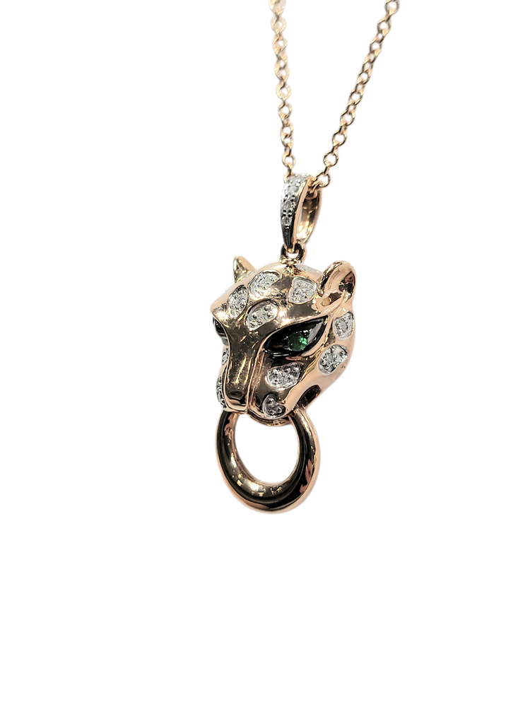 EFFY (Y) 14KR .04CT TSAVORITE .07CT DIAMOND PANTHER PENDENT