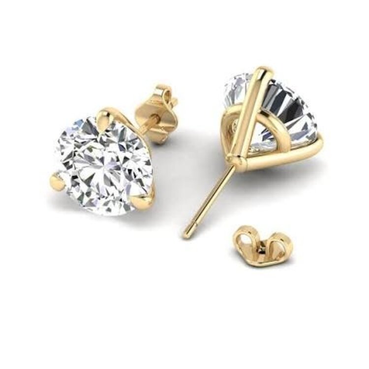 DS DESIGN (Y)14K 1.50CT LAB VS1 E 4 PRONG PUSH BACK STUDS, LAB GROWN DIAMONDS, YELLOW GOLD