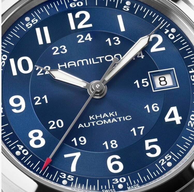 Hamilton HAMILTON KHAKI FIELD/Reference H70605140/Caliber H-10/Collection Khaki Field /Movement Automatic/Case size 42MM/Thickness 11MM/Dial Color Blue/Case Material Stainless Steel/Crystal Sapphire/80 hr pwr