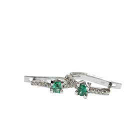 (Y) 18K .24EM .20DIA VS1 E, 18K WHITE GOLD GREEN EMERALD AND DIAMOND HUGGIE HOPE