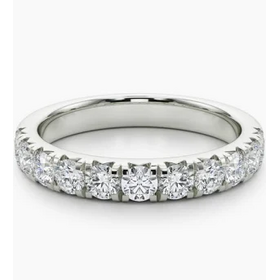 GBC (Y) 18K .98CT VS1 F BAND , WHITE GOLD FRENCH SET DIAMOD BAND, NATURAL, 12 ROUND DIAMONDS
