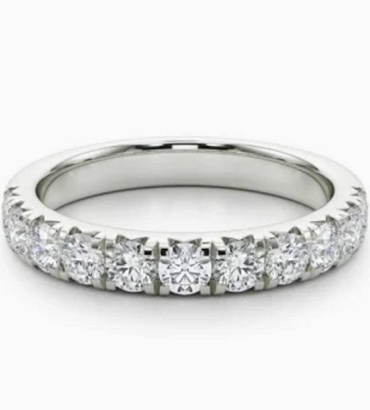 GBC (Y) 18K .82CT VS1 F BAND , WHITE GOLD FRENCH SET DIAMOD BAND, NATURAL, 13 ROUND DIAMONDS