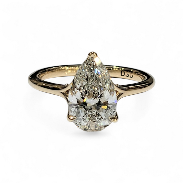 DS DESIGN (X) 14K 2.09PE .10MT LAB VVS2 F , YELLOW GOLD PEAR SHAPED LAB GROWN DIAMOND F VVS2 IGI CERTIDIED LG715562628 WITH .10CT ON THE MOUNTING