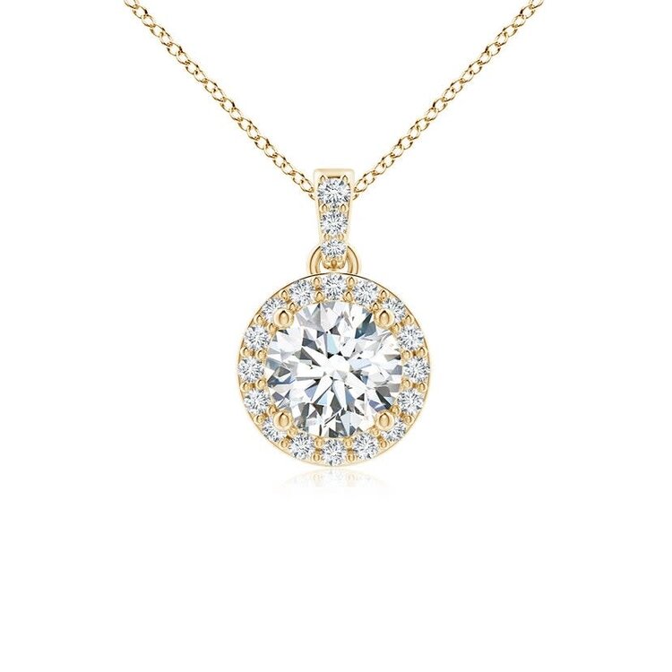 (X) 14K .52CT .15MT, YELLOW GOLD NATURAL DIAMOND HALO PENDANT , F, I1,