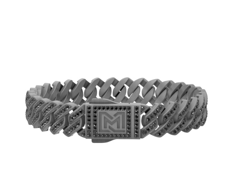 DORA INTERNATIONAL (Y) TANTALUM 2.08CT BLK DIAMOND MIAMI CUBAN STYLE 8 INCH BRACELET