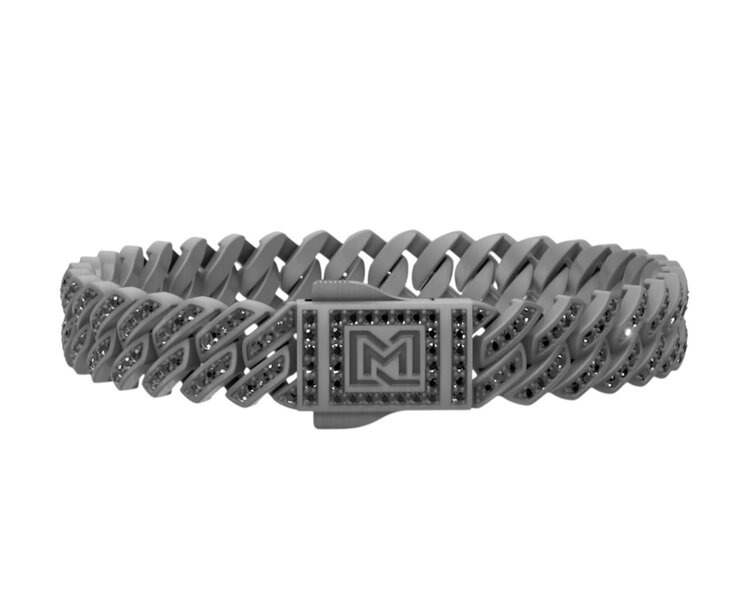 DORA INTERNATIONAL (Y) TANTALUM 2.29CT BLK DIAMOND MIAMI CUBAN BRACELET