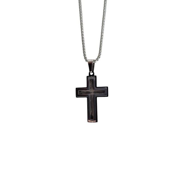 Blackjack STAINLESS STEEL/BLACK PLATED  CROSS PENDENT