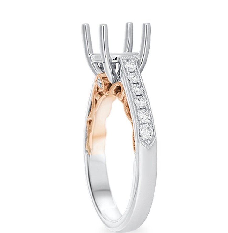 PRIMA NEW YORK (Y)14KWR .33CT ROUND DIAMOND MILGRAIN  CATHEDRAL DETAIL MOUNT ENGAGEMENT RING