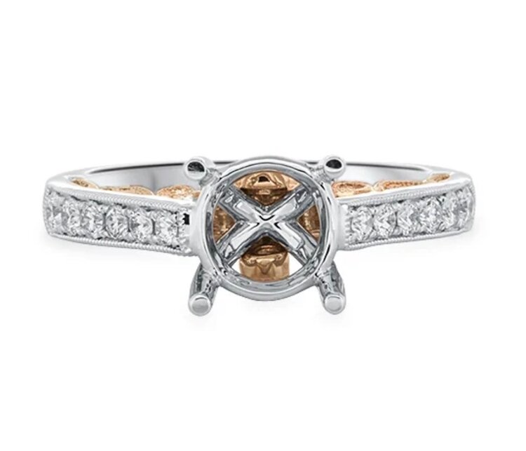 PRIMA NEW YORK (Y)14KWR .33CT ROUND DIAMOND MILGRAIN  CATHEDRAL DETAIL MOUNT ENGAGEMENT RING
