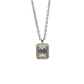 DIAMOND TRADERS INTERNATIONAL (Y) 925 1.06CT LG VS1 F IGI EMERALD CUT  DIAMOND .19CT LG DIAMOND HALO PENDENT IGI LG747521599