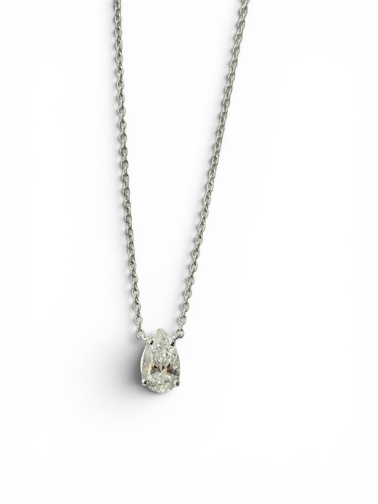 (X) 14KW .50CT LAB PEAR SHAPE NECKLACE, LAB GROWN DIAMOND, PRONG SET, CABLE LINK, LOBSTER CLASP