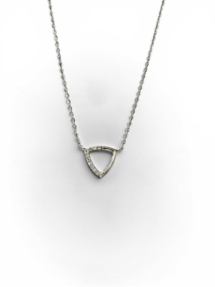 (X) 14KW .06CT TRIANGLE  SHAPE NECKLACE, 14 KARAT WHITE GOLD, LAB GROWN DIAMOND, PRONG SET STONES, CABLE LINK, ADJUSTABLE CHAIN