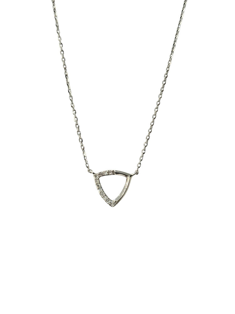 (X) 14KW .06CT TRIANGLE  SHAPE NECKLACE, 14 KARAT WHITE GOLD, LAB GROWN DIAMOND, PRONG SET STONES, CABLE LINK, ADJUSTABLE CHAIN