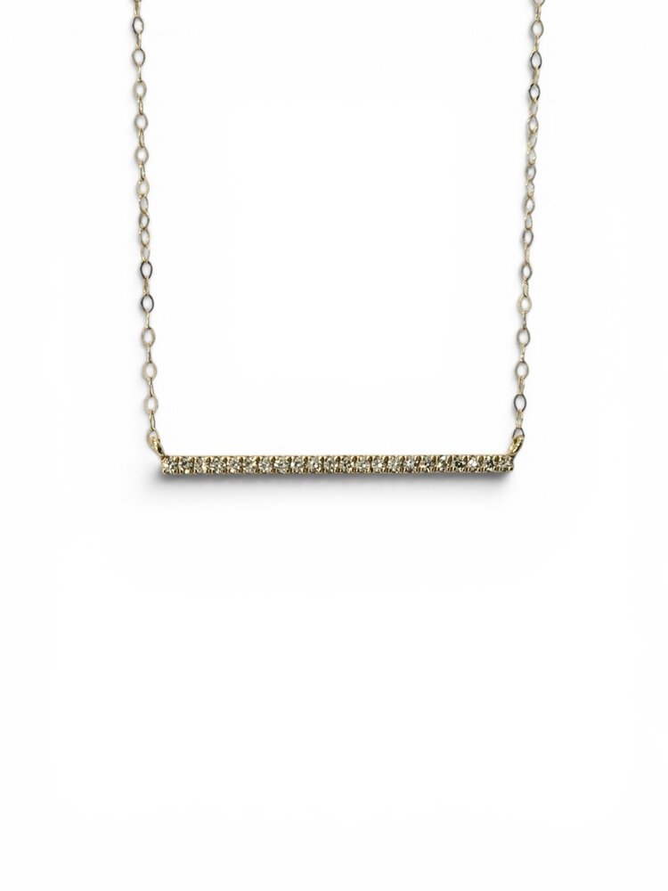 (X) 10KY .11CT LAB BAR NECKLACE, 10 KARAT YELLOW GOLD, LAB GROWN DIAMOND JEWELRY, PRONG SET STONES, CABLE LINK CHAIN