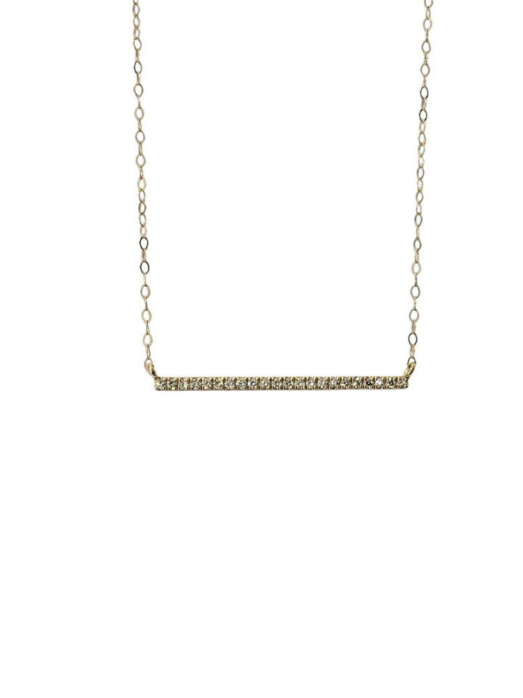 (X) 10KY .11CT LAB BAR NECKLACE, 10 KARAT YELLOW GOLD, LAB GROWN DIAMOND JEWELRY, PRONG SET STONES, CABLE LINK CHAIN
