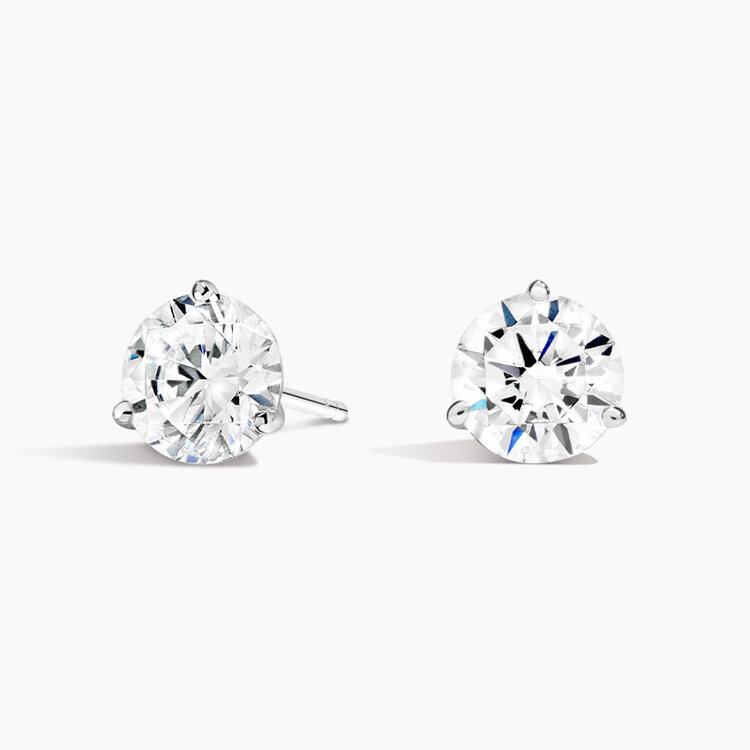DIAMOND TRADERS INTERNATIONAL (Z) 10KW 2CT LAB  VS1 F , WHITE GOLD 10K 3 PRONG STUDS, LAB GROWN DIAMONDS, 2 CARATS