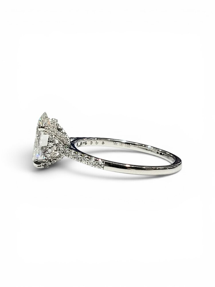 DIAMOND TRADERS INTERNATIONAL (X) 14KW 2.00CTW OVAL LAB GROWN DIAMOND 1.75CT CENTER STONE, 2.00CTW HIDDEN HALO, STRAIGHT LINE DIAMOND SHANK, DIAMOND STUDDED PRONG