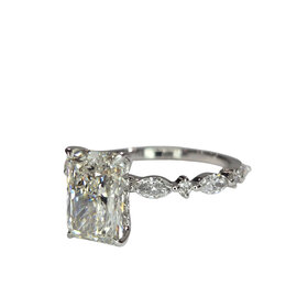 DIAMOND TRADERS INTERNATIONAL (Z)14K 2.35CT LAB .55MT , WHITE GOLD BRAIDAL RING , 2.35 CARAT RADIANT CENTER VS1 E LAB GROWN, .55 CARAT MOUNTING  WITH ROUND & MARQUISE LAB DIAMONDS