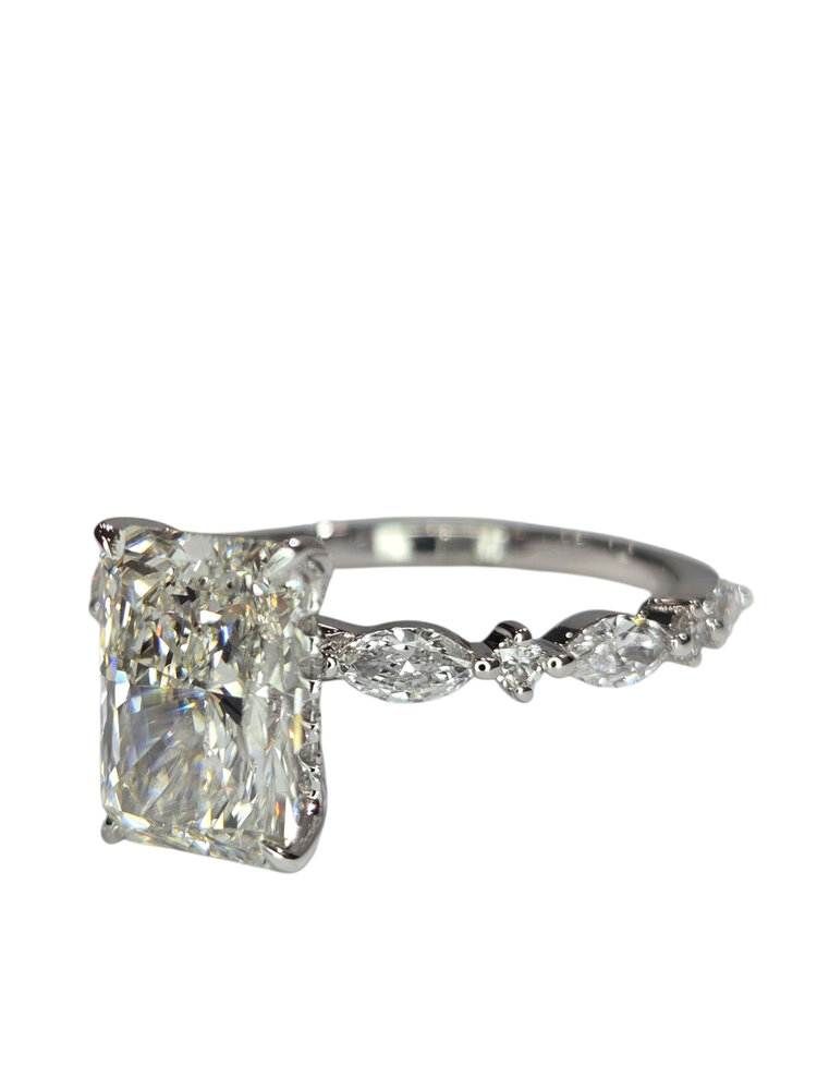 DIAMOND TRADERS INTERNATIONAL (Z)14K 2.35CT LAB .55MT , WHITE GOLD BRAIDAL RING , 2.35 CARAT RADIANT CENTER VS1 E LAB GROWN, .55 CARAT MOUNTING  WITH ROUND & MARQUISE LAB DIAMONDS