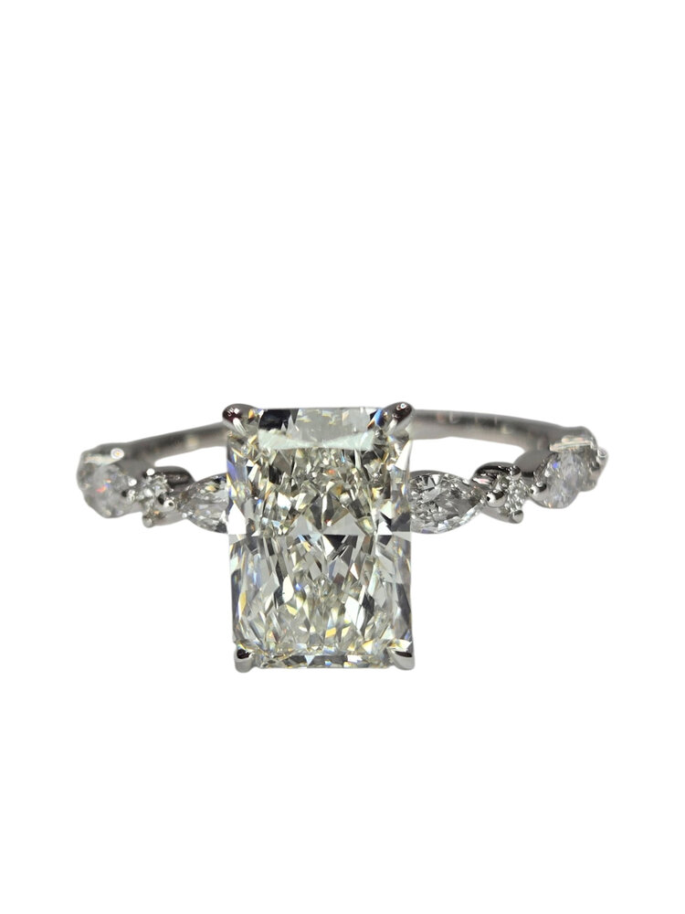 DIAMOND TRADERS INTERNATIONAL (Z)14K 2.35CT LAB .55MT , WHITE GOLD BRAIDAL RING , 2.35 CARAT RADIANT CENTER VS1 E LAB GROWN, .55 CARAT MOUNTING  WITH ROUND & MARQUISE LAB DIAMONDS
