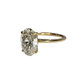 DIAMOND TRADERS INTERNATIONAL (Z) 14K 2.60CT LAB .10MT , YELLOW GOLD BRIDAL RING, 2.60 CARAT OVAL CENTER STONE, LAB GROWN, .10 CARAT HIDDEN HALO