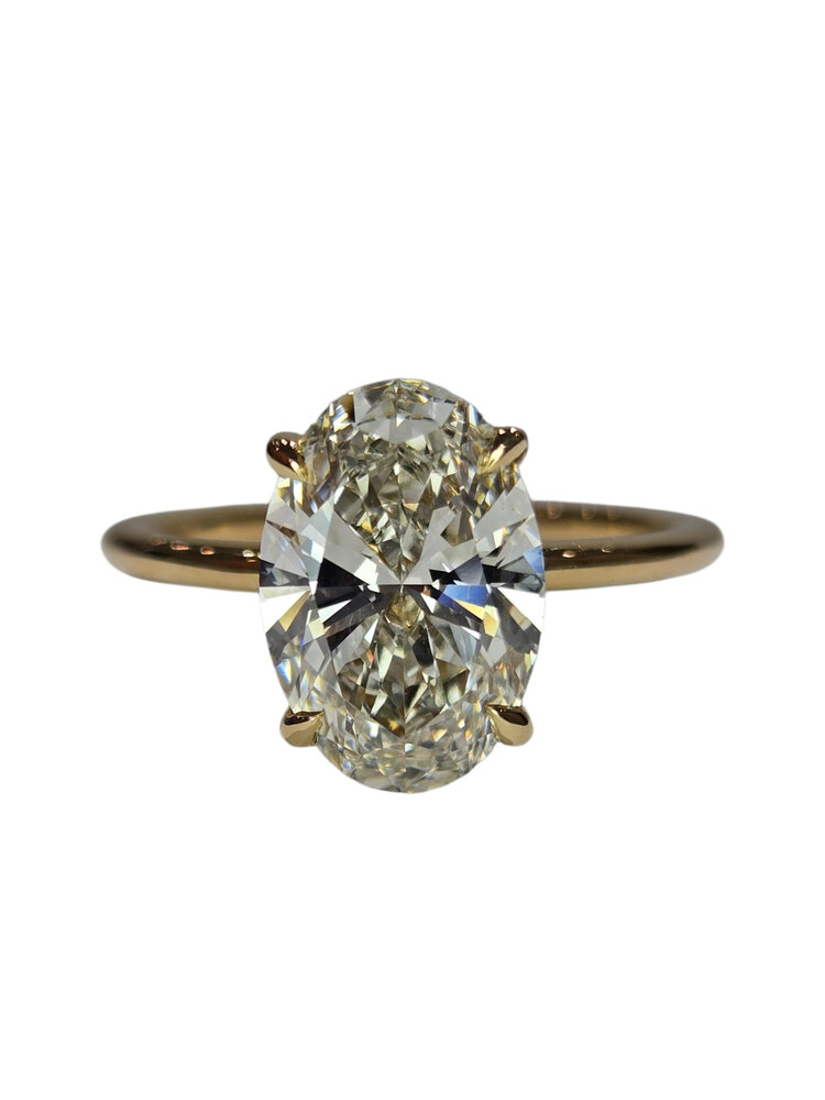 DIAMOND TRADERS INTERNATIONAL (Z) 14K 2.60CT LAB .10MT , YELLOW GOLD BRIDAL RING, 2.60 CARAT OVAL CENTER STONE, LAB GROWN, .10 CARAT HIDDEN HALO