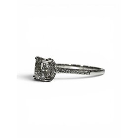 DIAMOND TRADERS INTERNATIONAL (X)14KW 2.00CTW CUSH LAB GROWN DIAMOND 1.75CT CENTER CUSHION CUT 2.00CTW ENGAGEMENT RING WITH HIDDEN HALO AND PAVE SET PRONGS