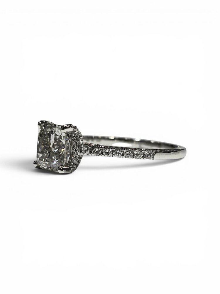DIAMOND TRADERS INTERNATIONAL (X)14KW 2.00CTW CUSH LAB GROWN DIAMOND 1.75CT CENTER CUSHION CUT 2.00CTW ENGAGEMENT RING WITH HIDDEN HALO AND PAVE SET PRONGS