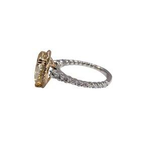 DIAMOND TRADERS INTERNATIONAL (Z) 14K 4.03CT LAB 1.20MT , WHITE & YELLOW GOLD BRIDAL RING, LAB GROWN DIAMONDS, 4.03CT FANCY YELLOW PEAR CENTER STONE “CANARY”,  1.20 CARATS ON THE SETTING