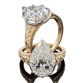 DS DESIGN (Z) 14K 3.07CT LAB VS1 F , 14K WHITE & YELLOW GOLD LAB GROWN DIAMOND BRIDAL RING, PEAR SHAPE CENTER, IGI CERTIFIED # LG715562583, GEORGIAN STYLE RING