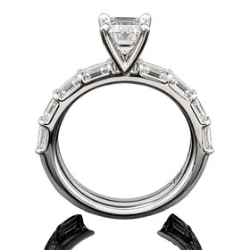DIAMOND TRADERS INTERNATIONAL (X) 14K .75CT LAB .75MT , VVS2 E , WHITE GOLD LAB GROWN DIAMOND BRIDAL RING SET, EMERALD CUT CENTER DIAMOND .75 CARATS, .75 CARATS ON THE SETTING
