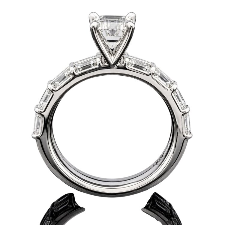 DIAMOND TRADERS INTERNATIONAL (X) 14K .75CT LAB .75MT , VVS2 E , WHITE GOLD LAB GROWN DIAMOND BRIDAL RING SET, EMERALD CUT CENTER DIAMOND .75 CARATS, .75 CARATS ON THE SETTING