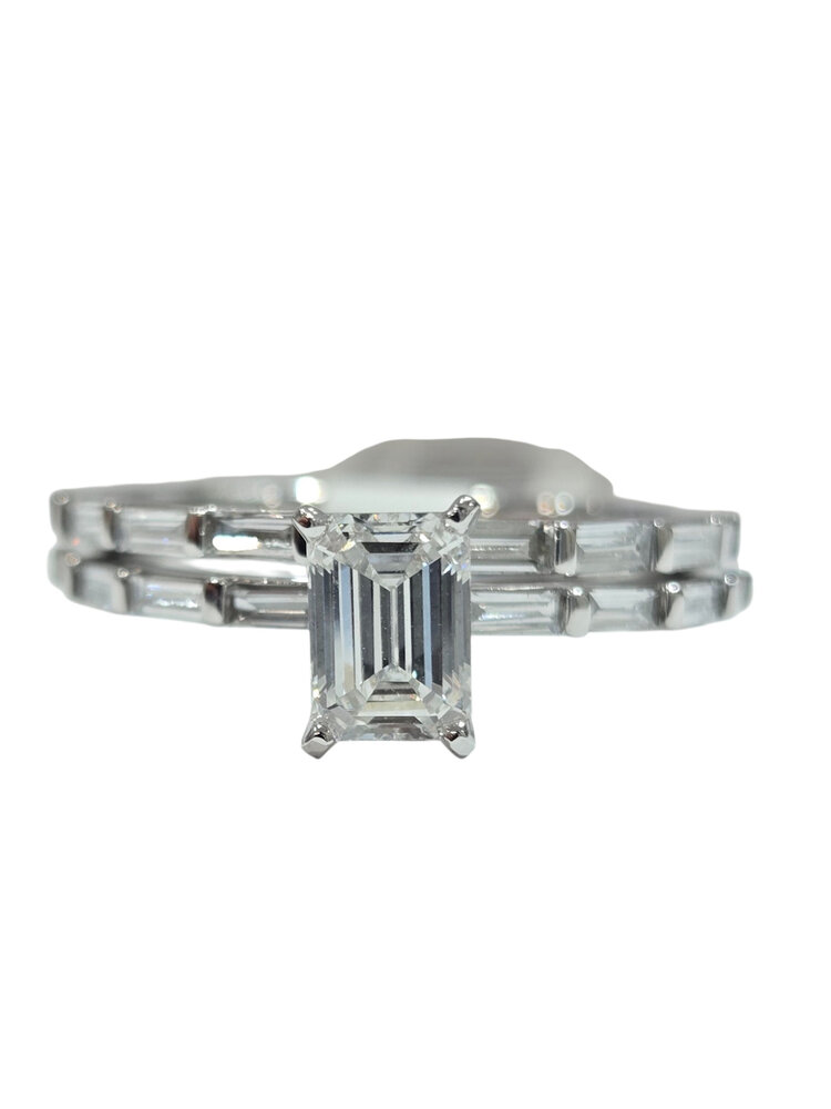 DIAMOND TRADERS INTERNATIONAL (X) 14K .75CT LAB .75MT , VVS2 E , WHITE GOLD LAB GROWN DIAMOND BRIDAL RING SET, EMERALD CUT CENTER DIAMOND .75 CARATS, .75 CARATS ON THE SETTING