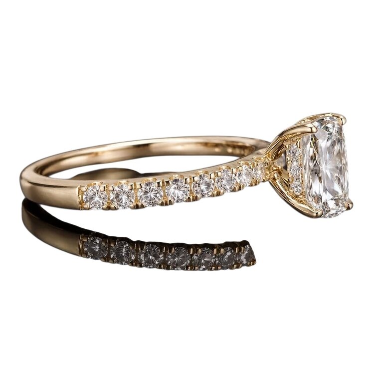 DIAMOND TRADERS INTERNATIONAL (X) 14K 1.08CT LAB .35MT , YELLOW GOLD LAB GROWN DIAMOND BRIDAL RING, CUSHION CUT CENTER DIAMOND 1.08 CARATS, .35 CARATS ON THE SETTING