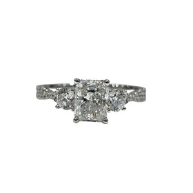 DIAMOND TRADERS INTERNATIONAL (X) 14K 1.00CT LAB .50MT , VVS2 E , WHITE GOLD LAB GROWN DIAMOND BRIDAL RING, RAIDANT CUT CENTER DIAMOND 1.00 CARATS, .50 CARATS ON THE SETTING
