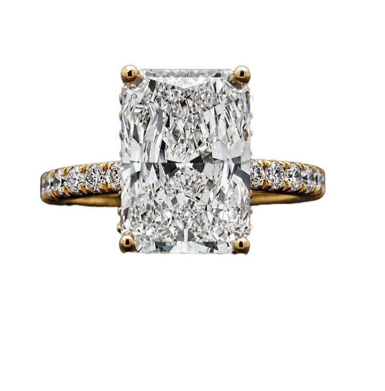 DIAMOND TRADERS INTERNATIONAL (X) 14K 1.60CT LAB .55MT , VS1 F ,  YELLOW GOLD LAB GROWN DIAMOND BRIDAL RING, RADIANT CUT CENTER DIAMOND 1.60 CARATS, .55 CARATS ON THE SETTING