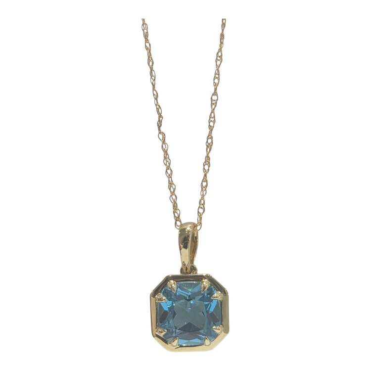 DIAMOND TRADERS INTERNATIONAL (X) 14KY 1.70CT BLUE TOPAZ GEMSTONE CLAW PRONG SET PENDANT