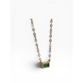 DIAMOND TRADERS INTERNATIONAL (X) 14KY .12CT EMERALD NATURAL GEMSTONE RECTANGLE BEZEL SET PENDANT