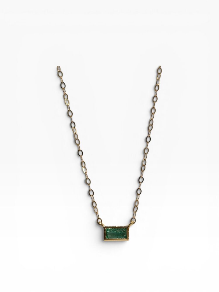 DIAMOND TRADERS INTERNATIONAL (X) 14KY .12CT EMERALD NATURAL GEMSTONE RECTANGLE BEZEL SET PENDANT