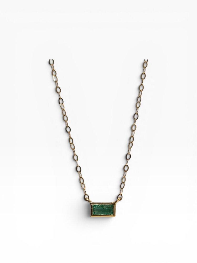 DIAMOND TRADERS INTERNATIONAL (X) 14KY .12CT EMERALD NATURAL GEMSTONE RECTANGLE BEZEL SET PENDANT
