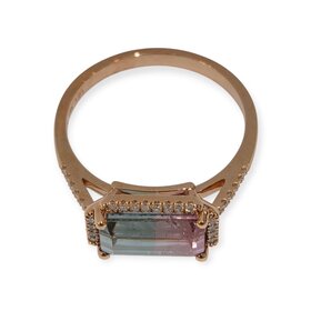 LIVEN C0. (X) 14KR .12CT TDW 1.61CT TM, 14 KARAT ROSE GOLD,  1.61CT WATERMELON TOURMALINE, .12CT (36) NATURAL DIAMONDS