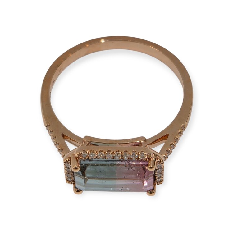 LIVEN C0. (X) 14KR .12CT TDW 1.61CT TM, 14 KARAT ROSE GOLD,  1.61CT WATERMELON TOURMALINE, .12CT (36) NATURAL DIAMONDS